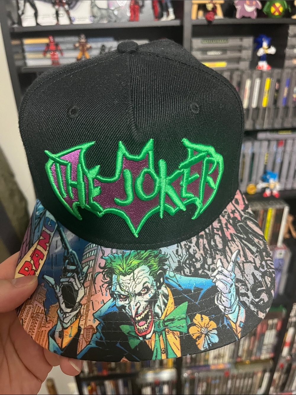 The Joker Black Snapback Hat with Comic-Print Brim